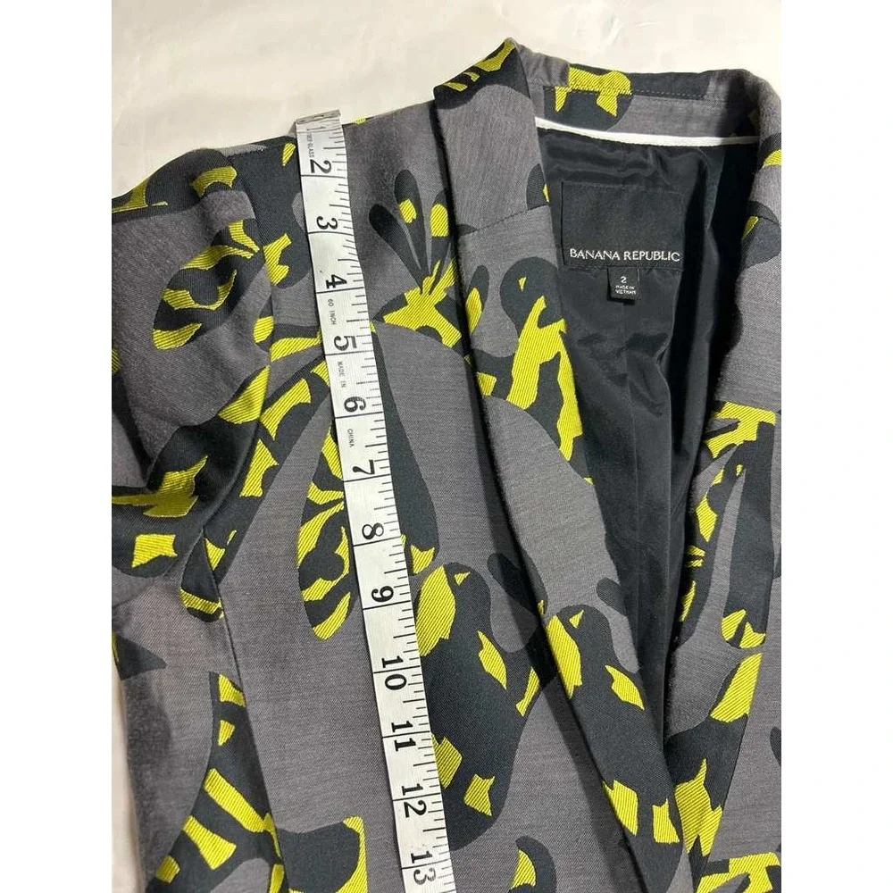 Banana‎ Republic Womens Gray Neon Yellow Abstract Floral Blazer Jacket Size 2